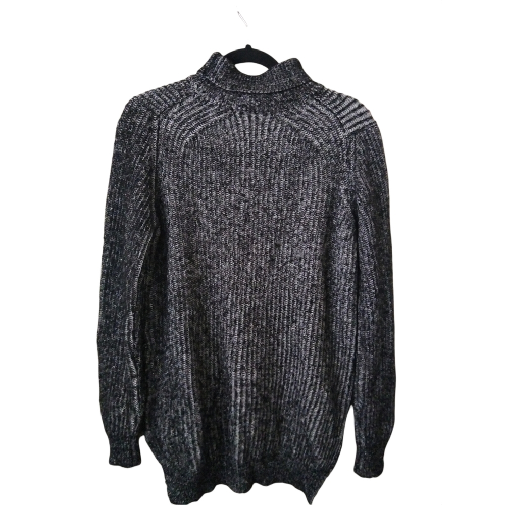 Zara Knit Black Ribbed Chunky Wool Turtleneck Sweater Blend Hi-Lo Hem Zip Small